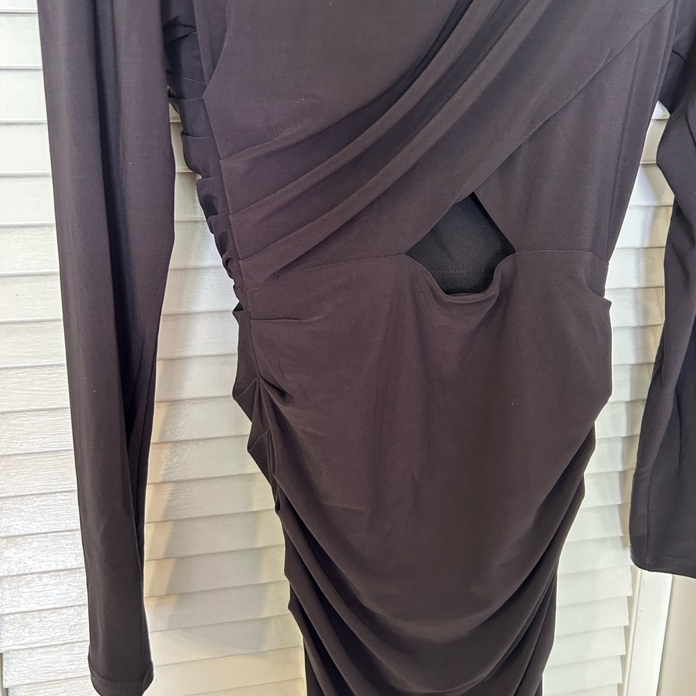 Ruched Movk Neck Strong Shoulder Back Cutout Mini Dresss